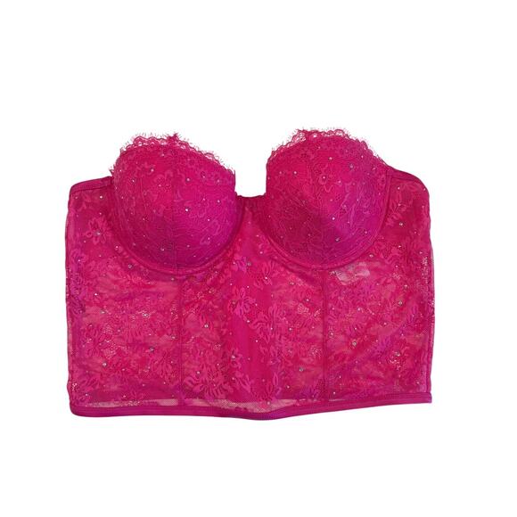 INC Strapless Hot Pink Lace and Rhinestone Bustier Women's Size XL Underwire - Picture 1 of 9